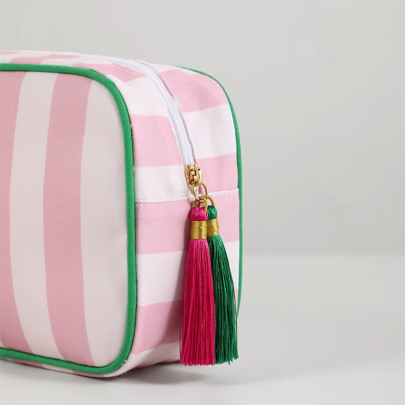 Cosmetic Bag Organizer Make Up Bags For Women Wedding Gift Canvas Stripe Travel Toiletry Bag