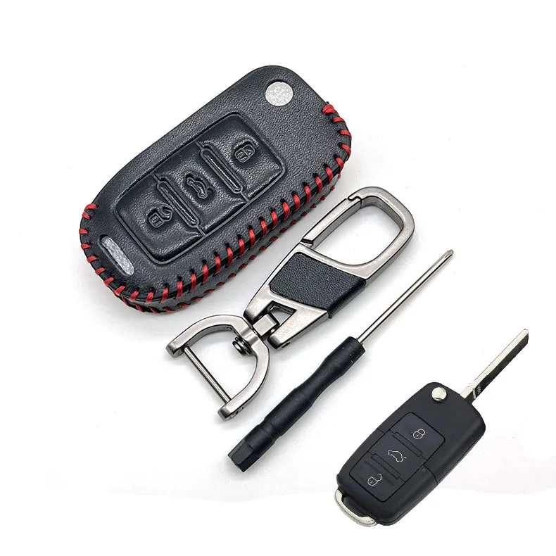Leather Car Key Cover 3 Buttons Remote Shell For VW Volkswagen Golf 6 Polo Passat Seat Ibiza Leon Skoda Octavia Fabia