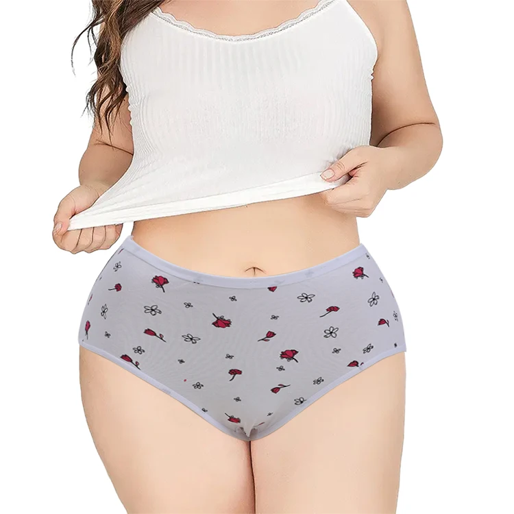 Ready to ship stock item cheap price plus size xxxl cotton mommy panties full briefs for women high rise floral print underwear