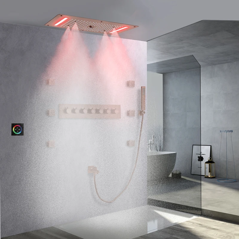 28*15 Inch LED Shower Head Waterfall Rain Fog Ceiling Recessed Bathroom Thermostatic Bath & shower Sets