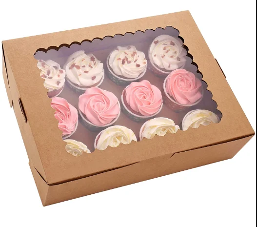 Food grade custom printed cupcake box with 6cavities, Muffins, Cookie, Biscuit boxes Custom Transparent Mini Cupcake Box