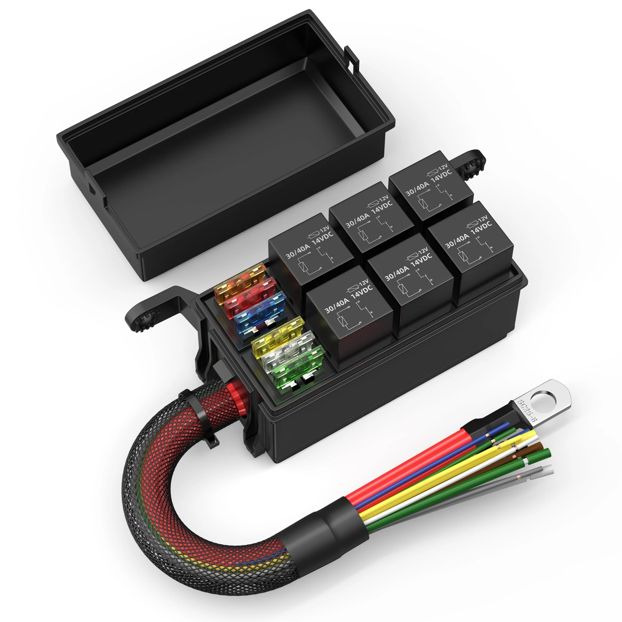 Automotive Relay Fuse Box ATC/ATO Blade Fuse 6 Slots 24V Truck Fuse and Relay Box