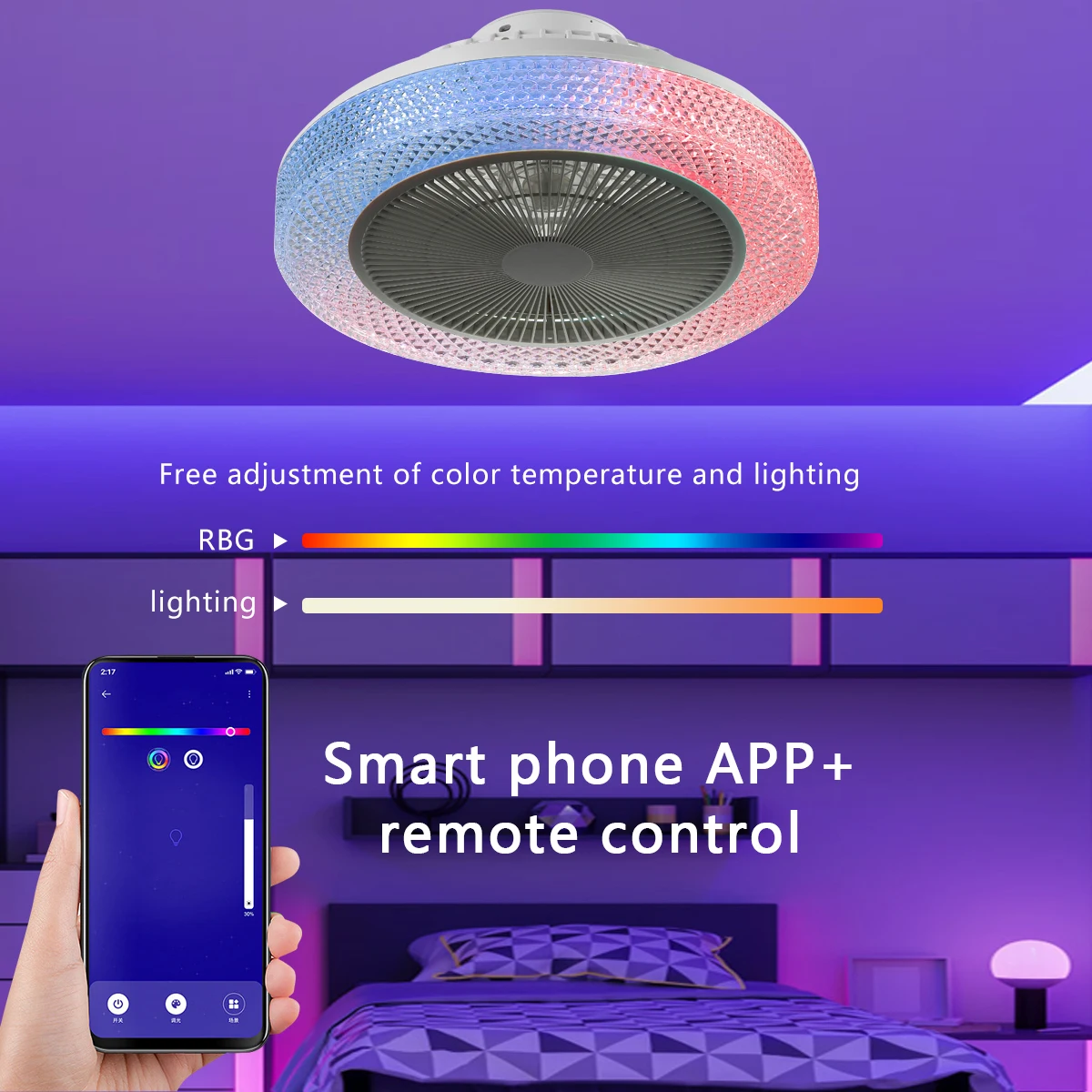 Умный RGB потолочный вентилятор со светом Регулируемый цвет для спальни гостиной квартиры светодиодный люстра с дистанционным управлением