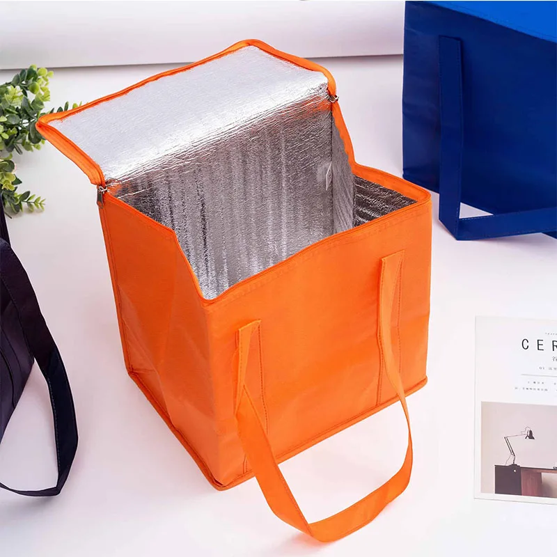 Wholesale Printed Large  Capacity Ice Cooler Lunch Bag Recycle Fabric Zipper Insulated Non Woven Thermal Tote Bags For Outdoor