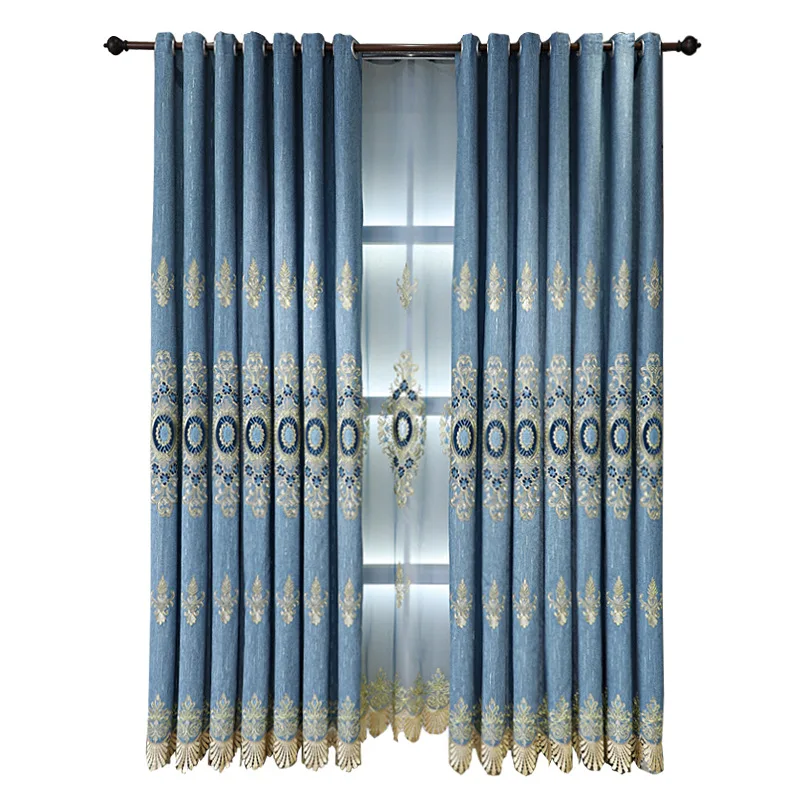 Fabric Curtains Designs Luxury European Elegant embroidered Curtains Living Room With Attached Valance