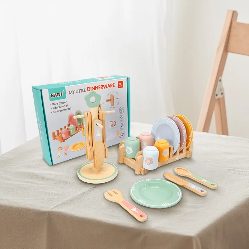 Early Education Toy Tableware Set Pretend Play Dining Table Etiquette Learning Parent-Child Interaction Wooden Toys For Children