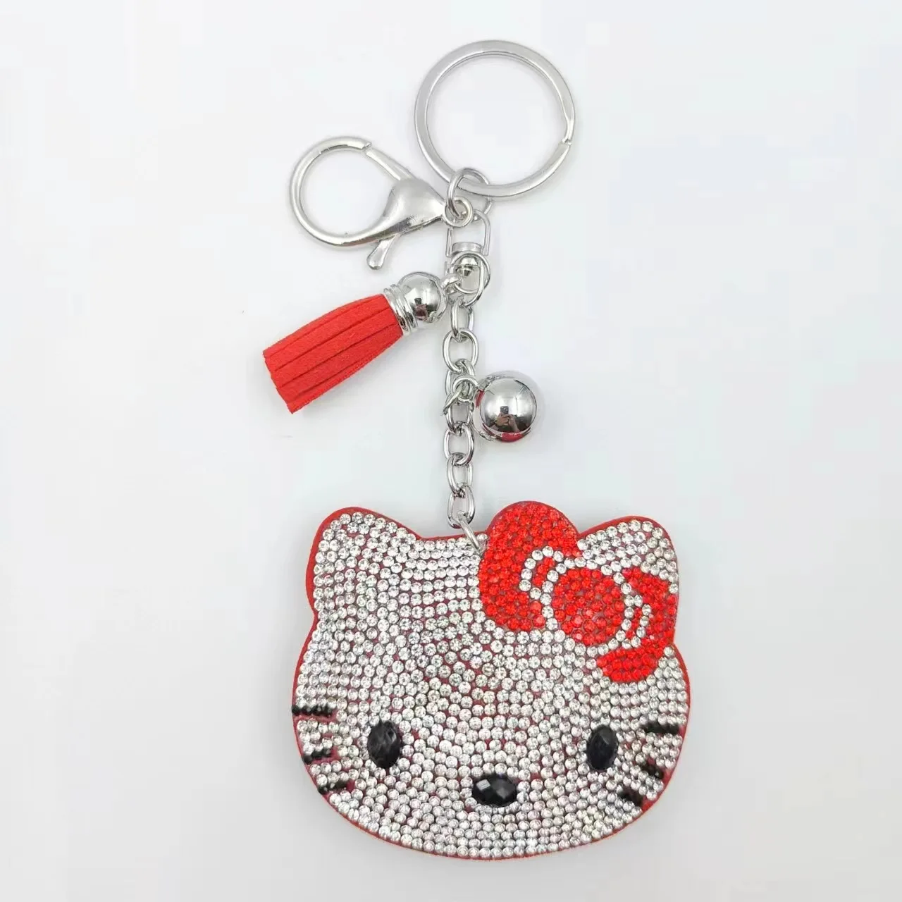 Wholesale Bling Crystal Kitty Cat Keychain Full Rhinestone Lucky Cat Keychain Cheap Full Diamond glitter Cat Tassel Key chain