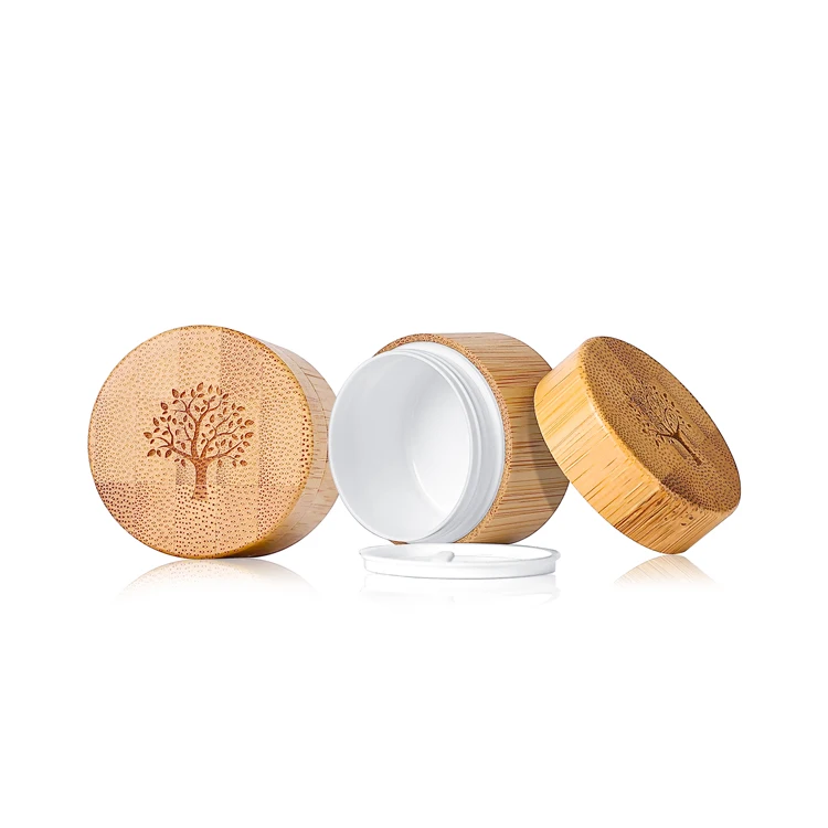 Eco friendly custom bamboo wooden skincare cream container 15 30 ml plastic inner cosmetic eye face cream jar with lid