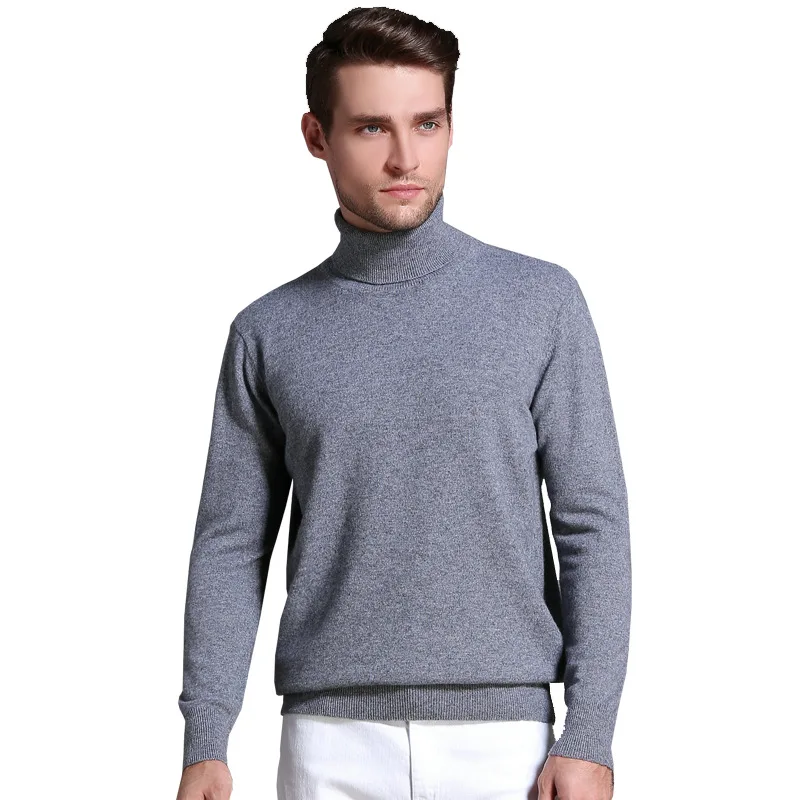 Wholesale Custom Autumn Winter Knitted Pure wool  Soft Men Turtleneck Chunky 100% Cashmere sweater man