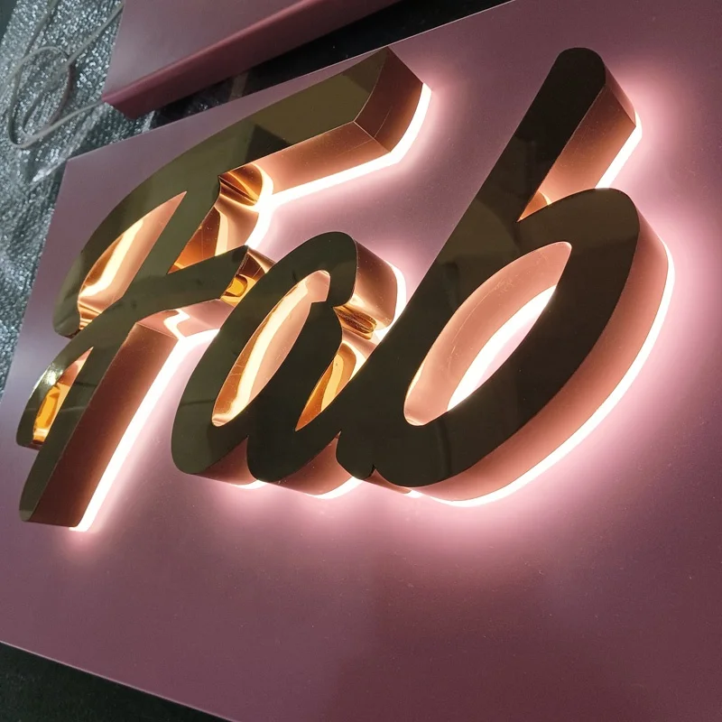 Kexian Custom Stainless Steel Led Back Light Up Letter Sign 3D Signage Company Brand Logo Store Sign