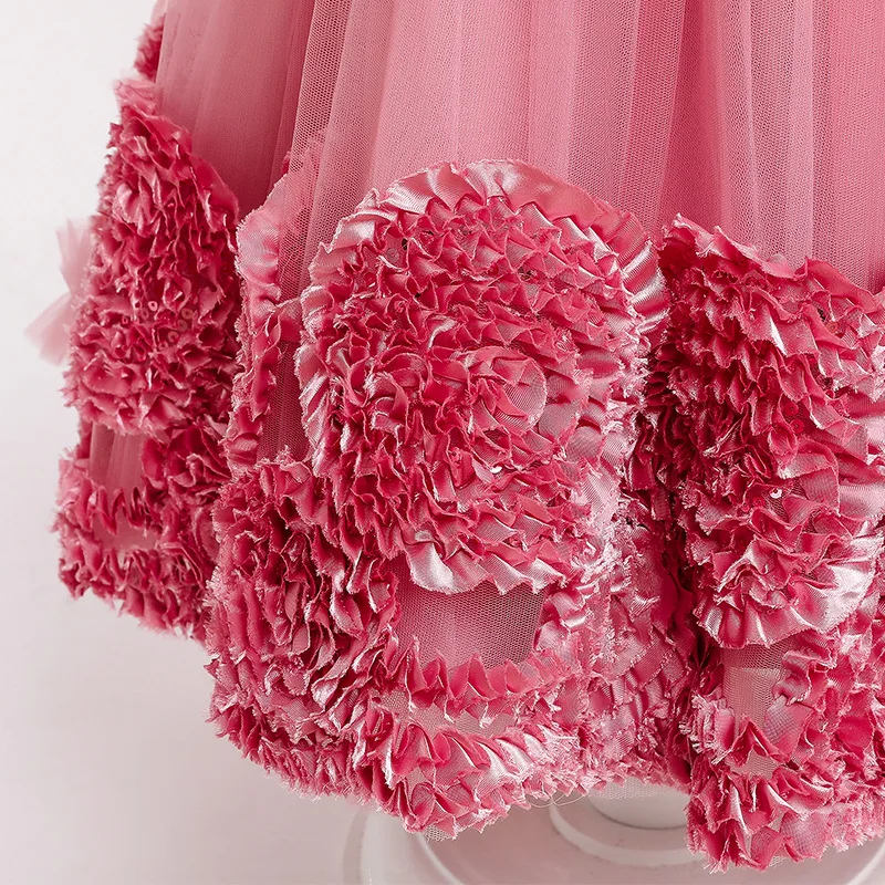 Luxury Floor Length 3D flowers 14 Yrs Old Kids Ball Gown Long Frock Party Wear Dress