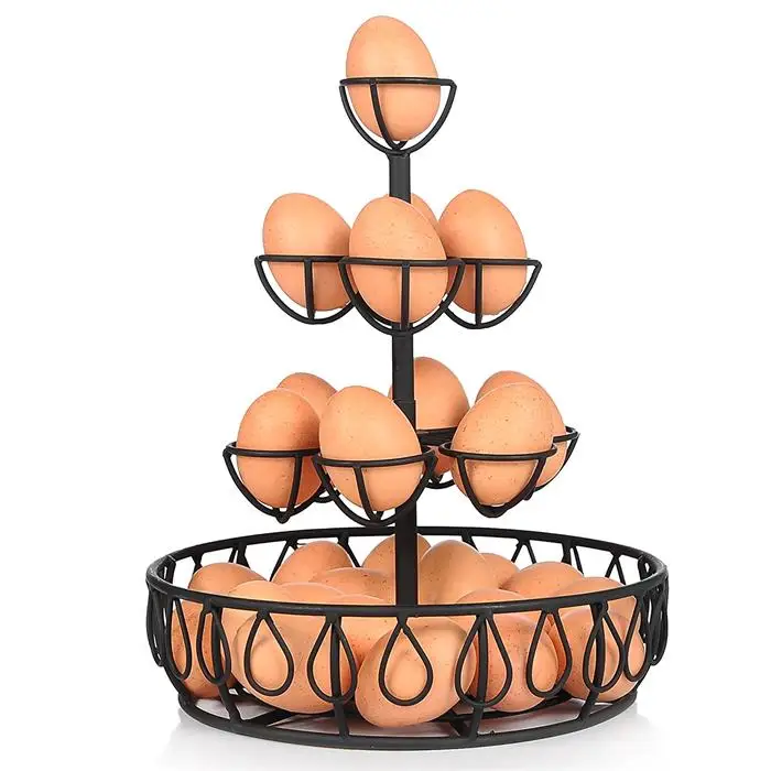 Kitchen 3 Tiers Metal Wire Egg Holder Stand with Storage Basket