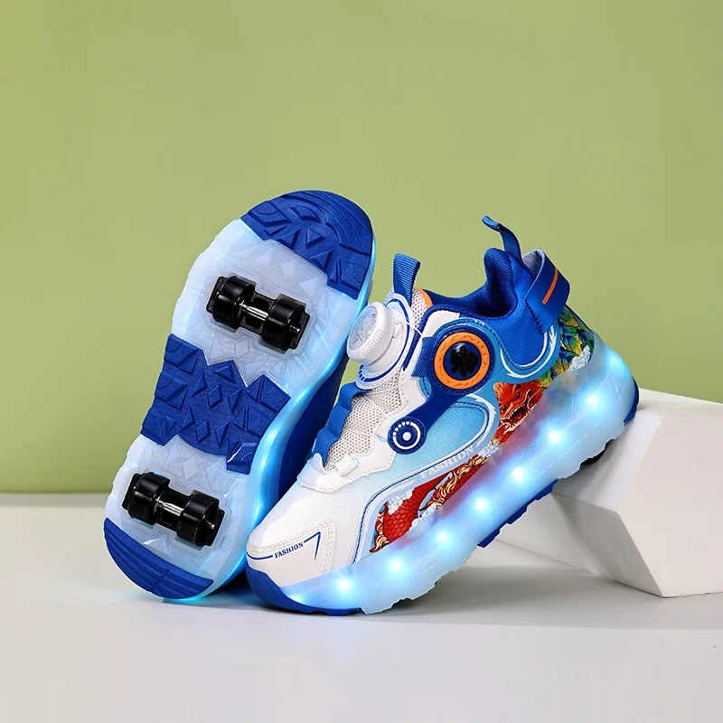 Detachable LED light kids casual skateboarding shoes children boys sneakers girls roller skates shoes with 4 wheels