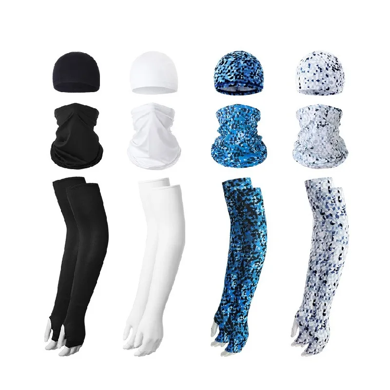Cooling Arm Sleeves Set of 3 UV Protection Neck Gaiter Face Cover inner Cap Helmet Liner