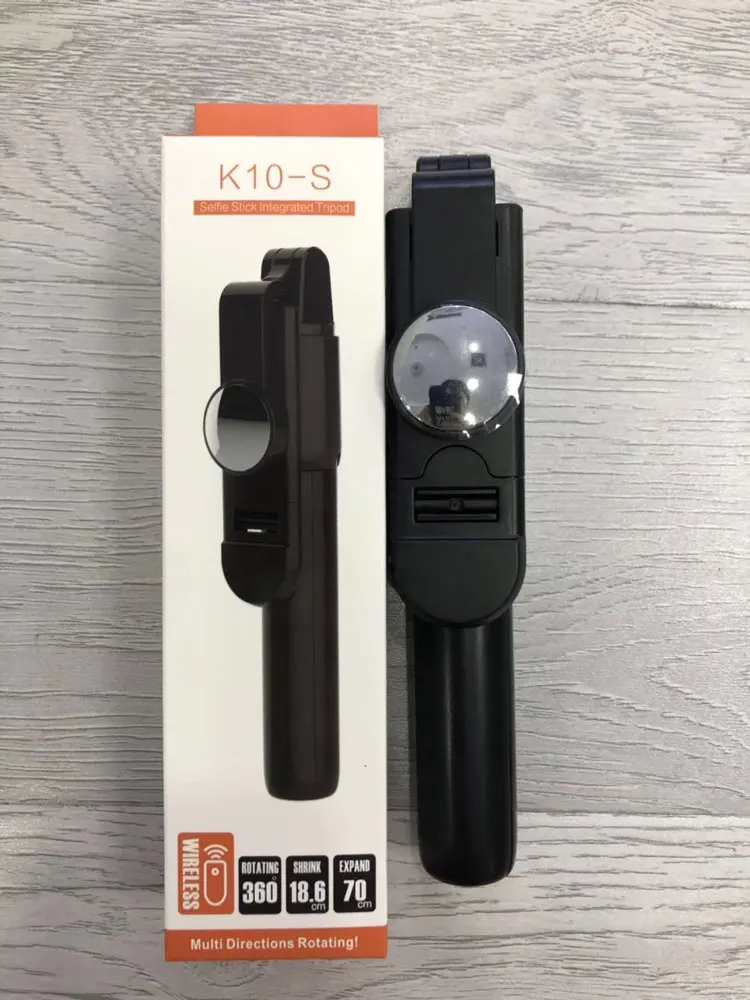 K10s Lightweight Handheld Foldable Mini Selfie Stick Tripod with wireless controller HD mirror and fill light