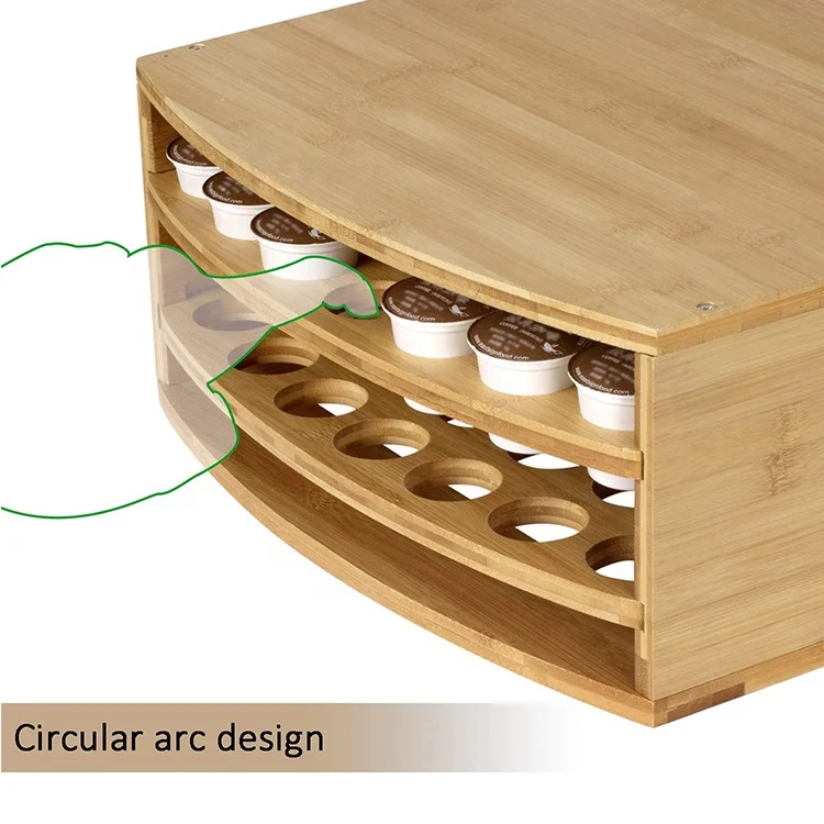 70 Capacity 2-Tier Drawer K-Cups Pods Coffee Organizer Coffee Station Bamboo Coffee Pods Capsules Holder Storage Box