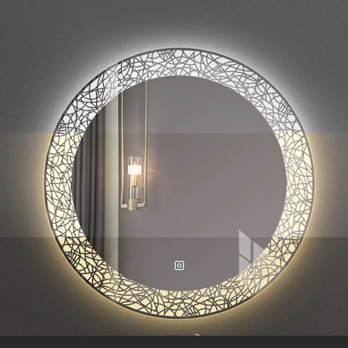 New Design Hot Laser Engraving Line Round 3 Light Color Beauty Wall Decor Led Magic Bathroom Lighted Mirrors