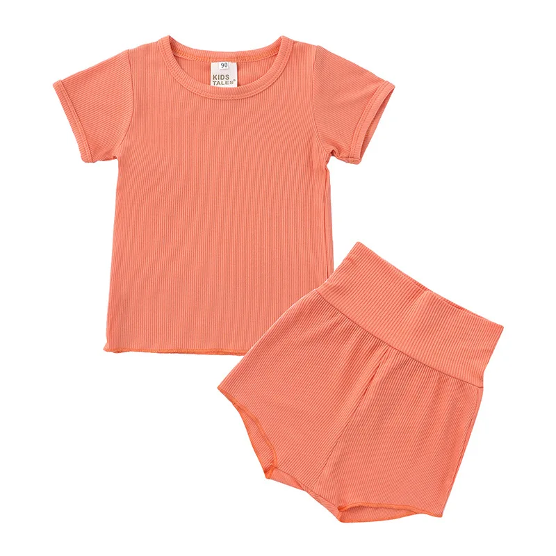 
2021 New Arrival Solid Cotton Colorful Baby Boys Clothing Set High-waist Shorts Home Kids Bay Pajamas Clothes Set 