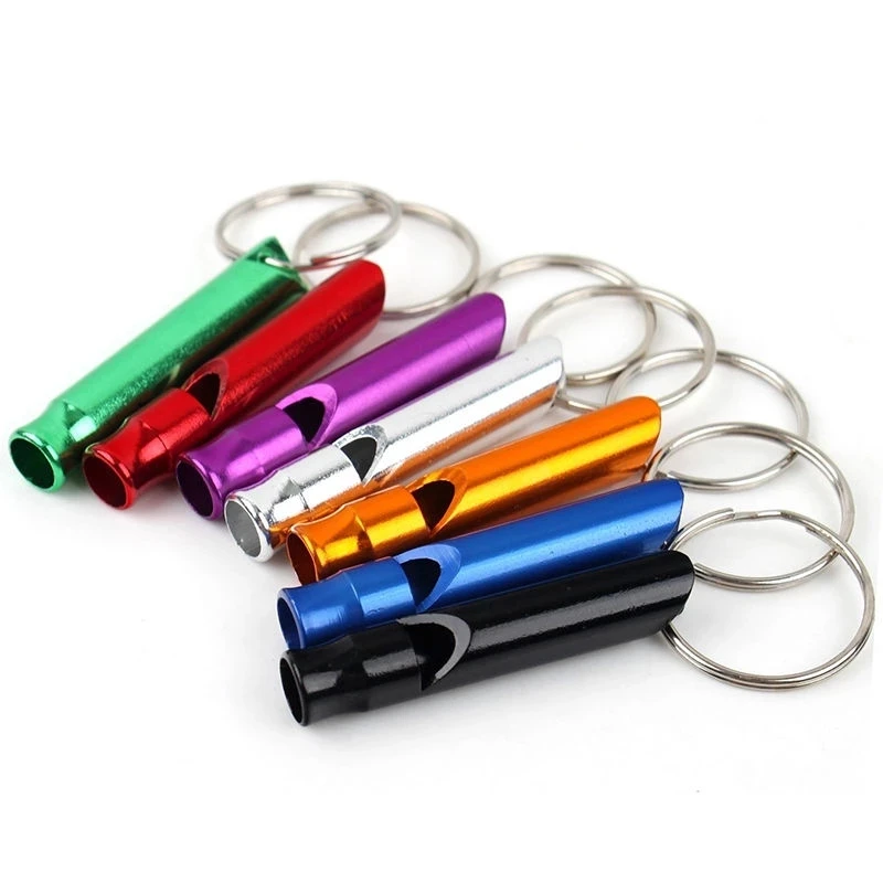 Camping Hiking Survival Whistle Small Size Aluminum Emergency Whistle Outdoor Loud Portable Keychain Necklace