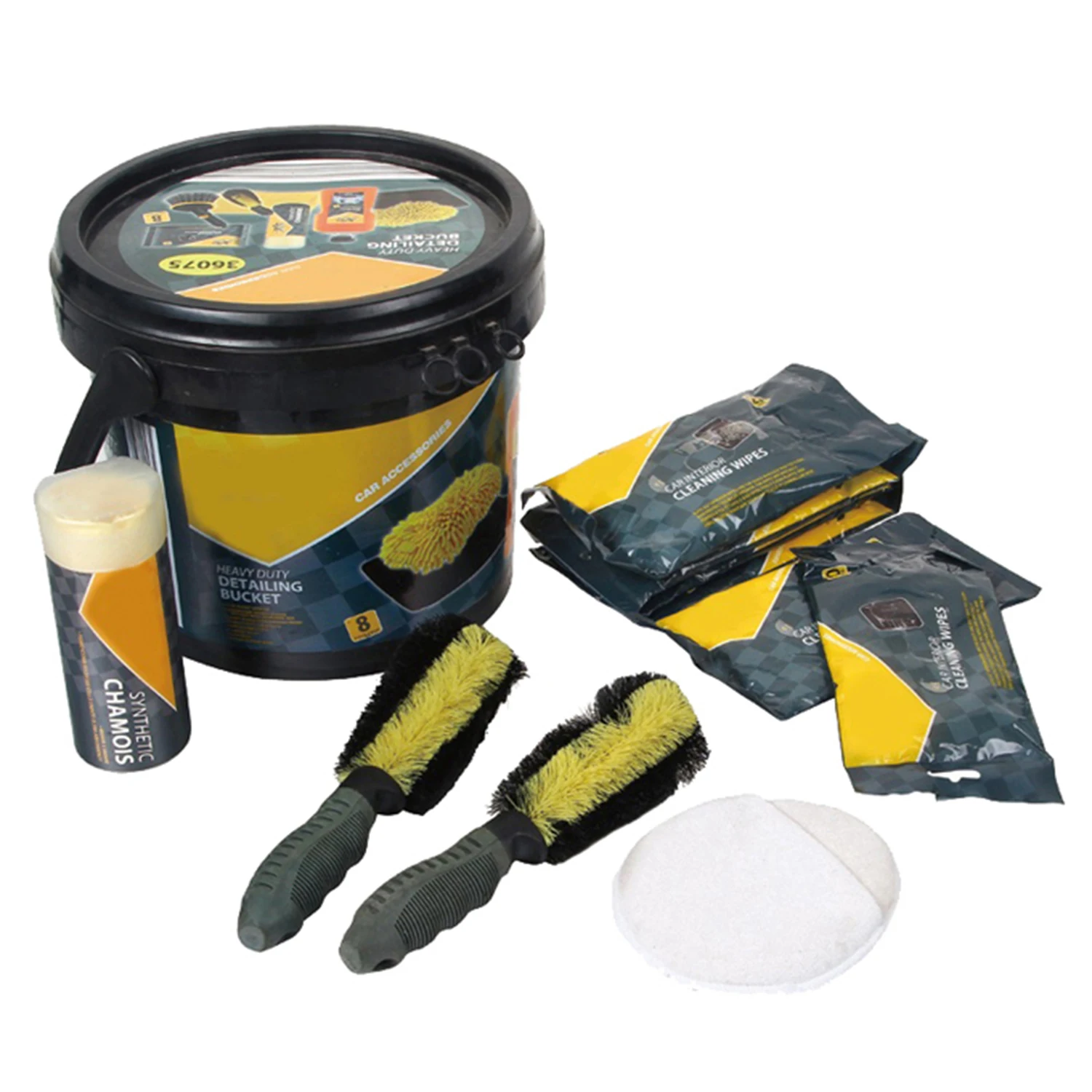 Car cleaning set with chamois towel, car cleaning products