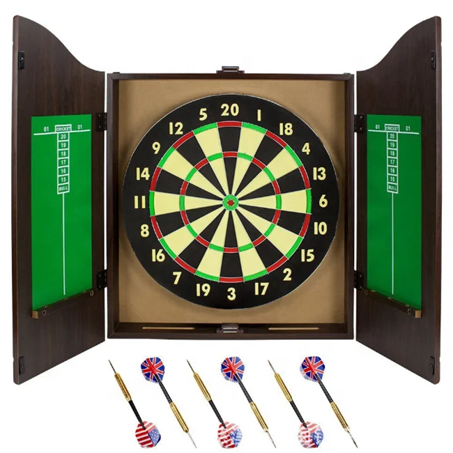 Customs natural wooden dart board cabinet sets with 18' dart board for games