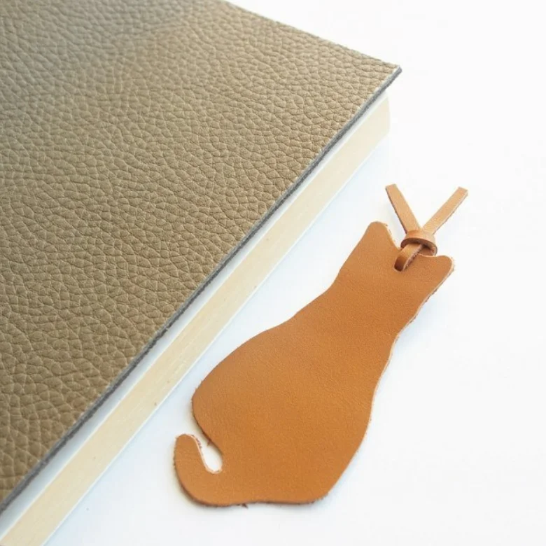 Cat Shape Textured Book Mark Label Cowhide Leather Colorful Lovely Bookmark