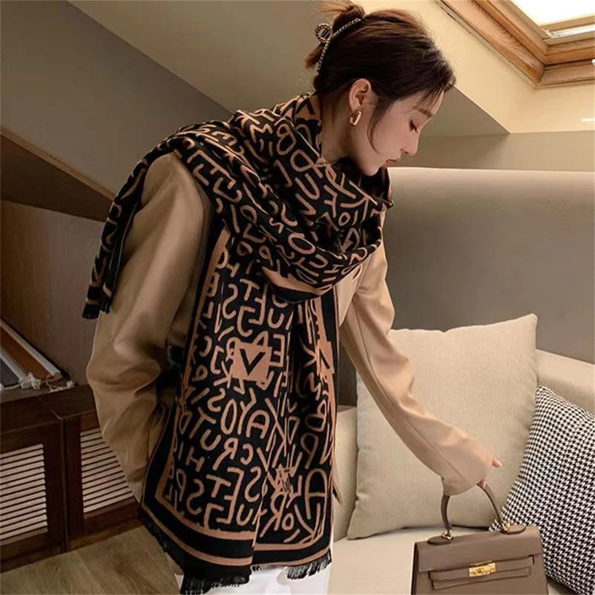 2024 Brand custom new arrivals winter travel scarf Oversize acrylic Knitted wool blend cashmere scarf for women