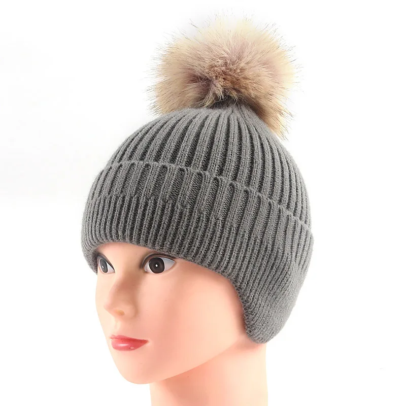 Winter Earmuff Beanie Knitted Hat Ear Flap Hat Beanie Hat With Pom Pom For Women Men