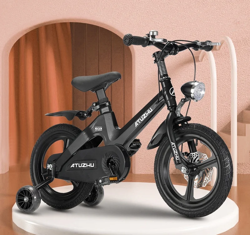 Children magnesium alloy bikes disc brake LED light bicycles 20 inch 22 inch scooter with auxiliary wheel