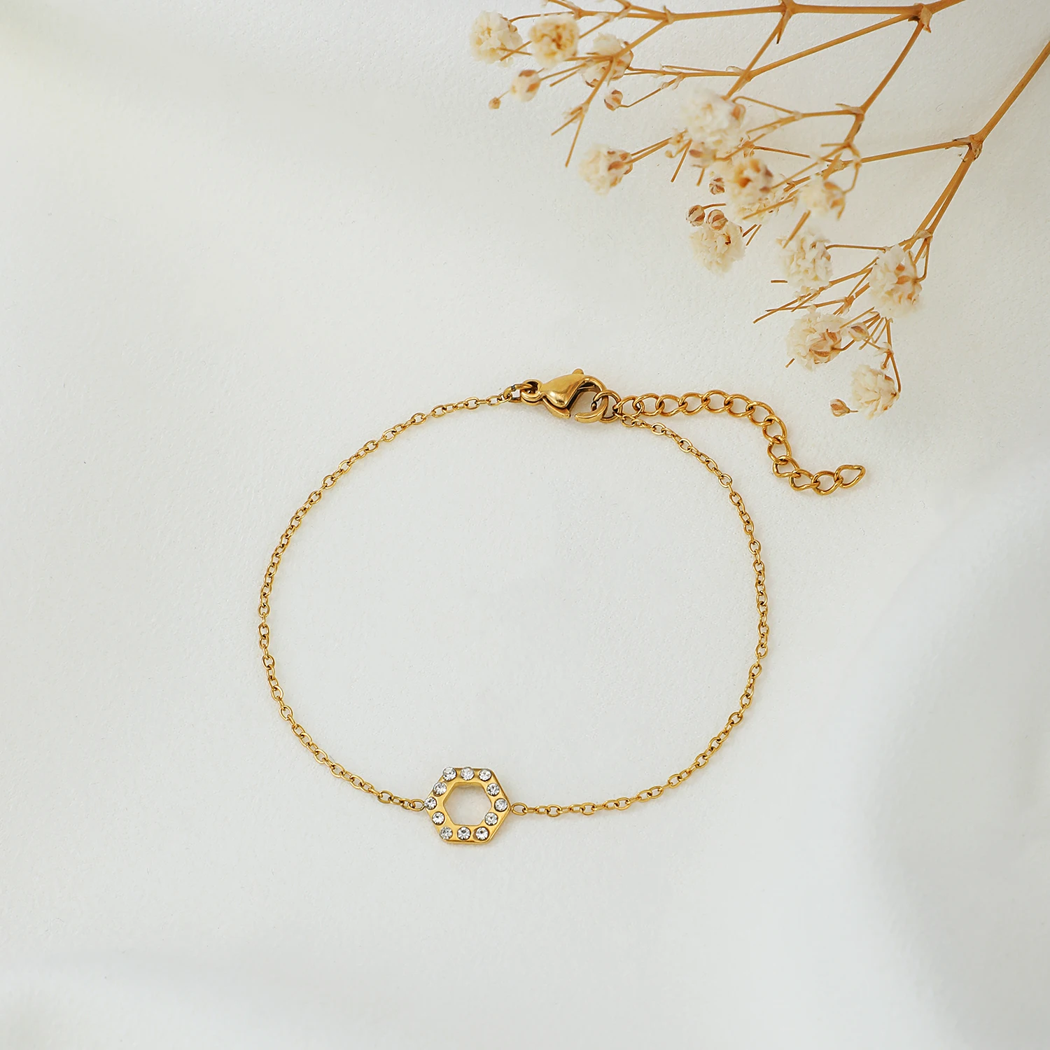 designer jewelry custom adjustable waterproof 18k gold plated stainless steel zircon nut charm chain bracelet