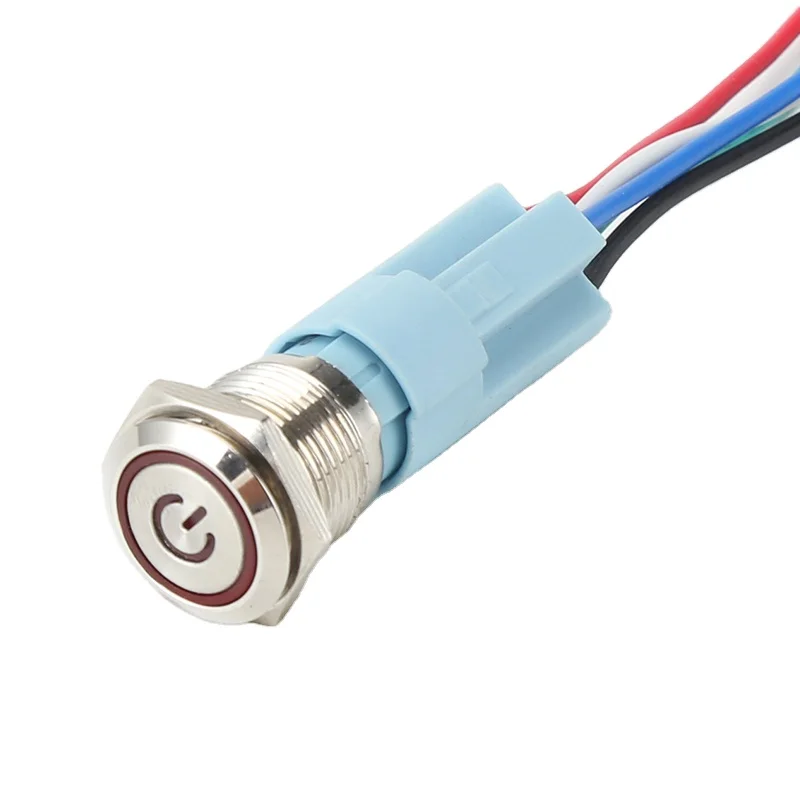 Водонепроницаемый металлический кольцевой светодиодный красный желтый 24 в 110 в 12 В мгновенный металлический кнопочный переключатель с вилкой