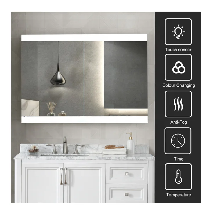 Touch Illuminated Bath Room Mirror Cabinets Acrylic Charm Wall Hanging Anti-Fog Vanity Led Mirror Bathroom Cabinet