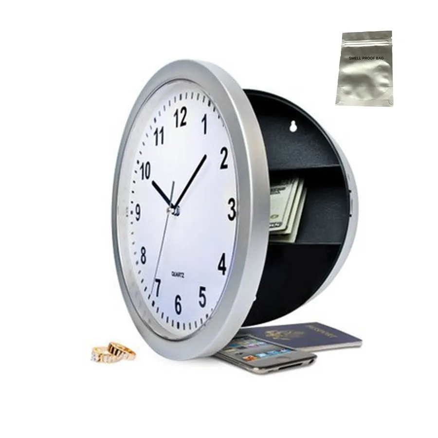 Round clock safety box safe hidden safety box clock hanging wall clock safe Stash safe box with a food grade smell proof bag