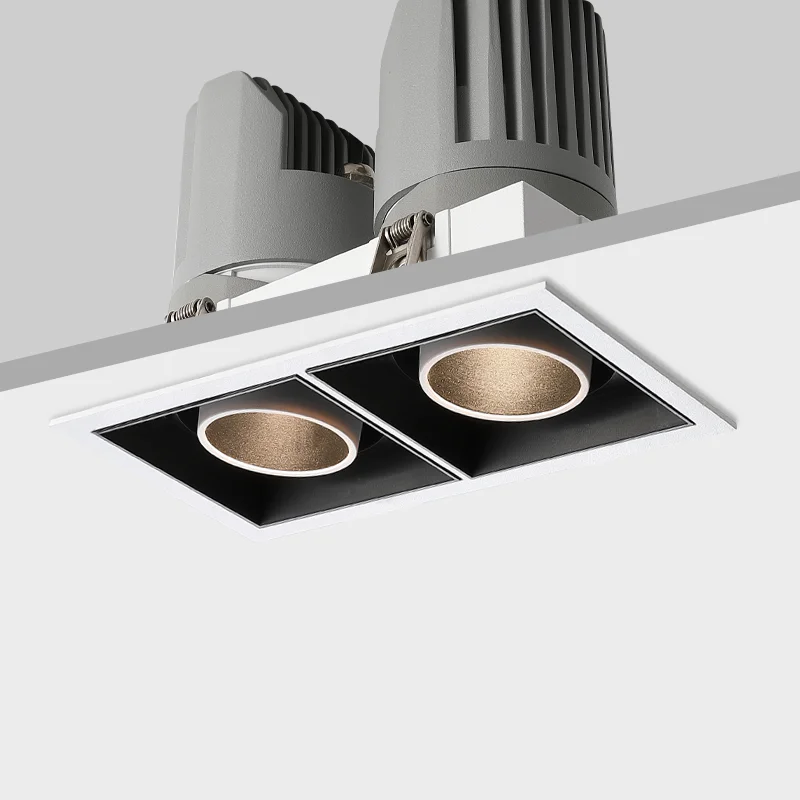 Double Head LED Downlight 2*15W LED Recessed Adjustable Spotlight Square Light Commercial Lighting COB