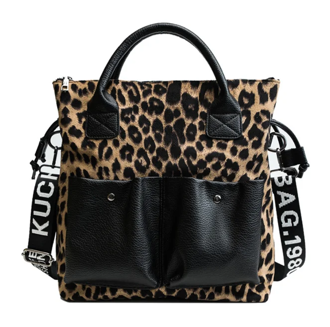 Leopard Print Leather Lady Tote Bag, Custom Logo Acceptable Women Shoulder Bag with Adjustable Strap OEM ODM Design Handbag