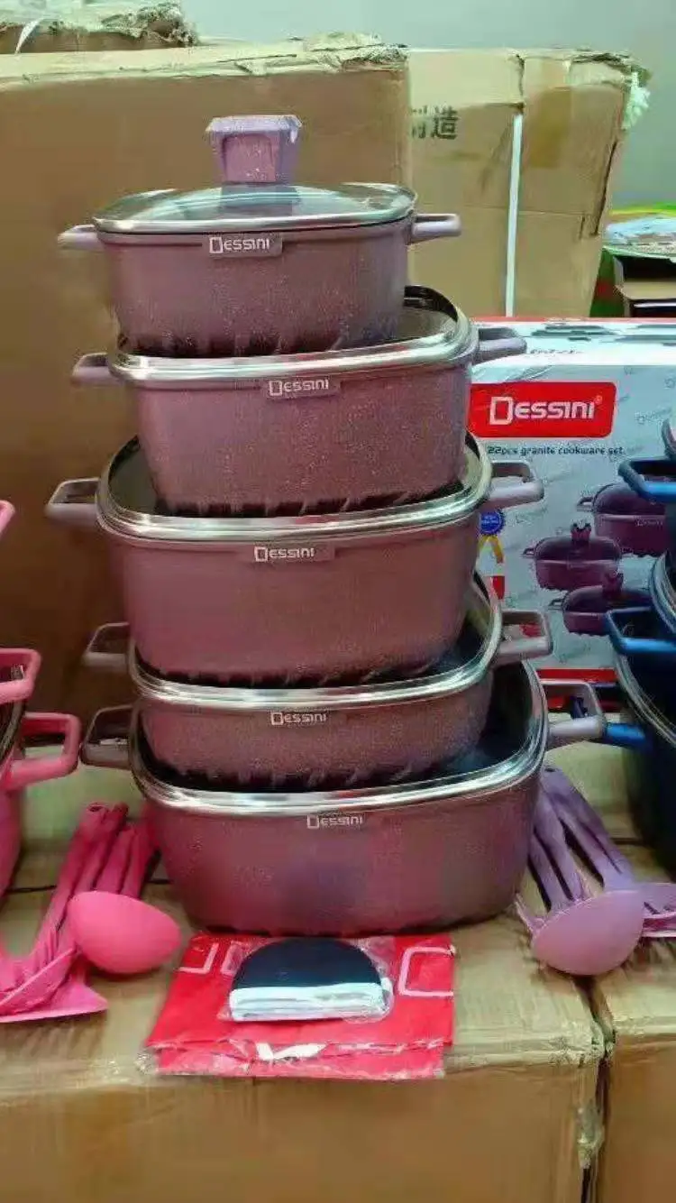 
22pcs DESSINI Die Casting Aluminum Non-Stick Ceramic Set Of Pots Cooking Tools Granite Saucepan Prestige Cookware Set 