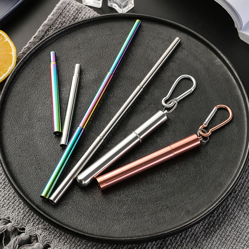 Лидер продаж Amazon, выдвижные складные телескопические соломинки из нержавеющей стали