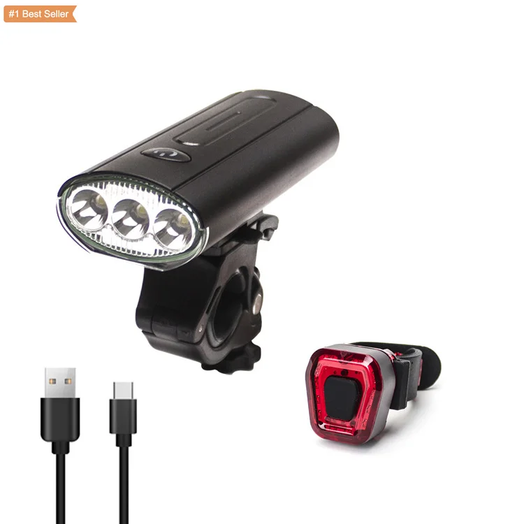 USB Rechargeable Bike Light Set Super Bright Headlight Front Lights And Back Rear LED 3 Light Mode Fits All Bicycles