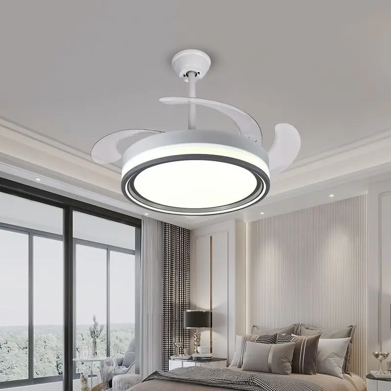 42 Inch Retractable Ceiling Lights Modern Ceiling Fan Chandelier With Light Remote Control for Bedroom Living Room Ceiling Lamp