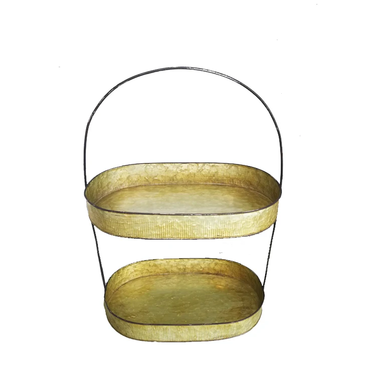 Wholesale Galvanized Yellow Rustic Round 2 Tier Metal Oval Tray For Home Decor