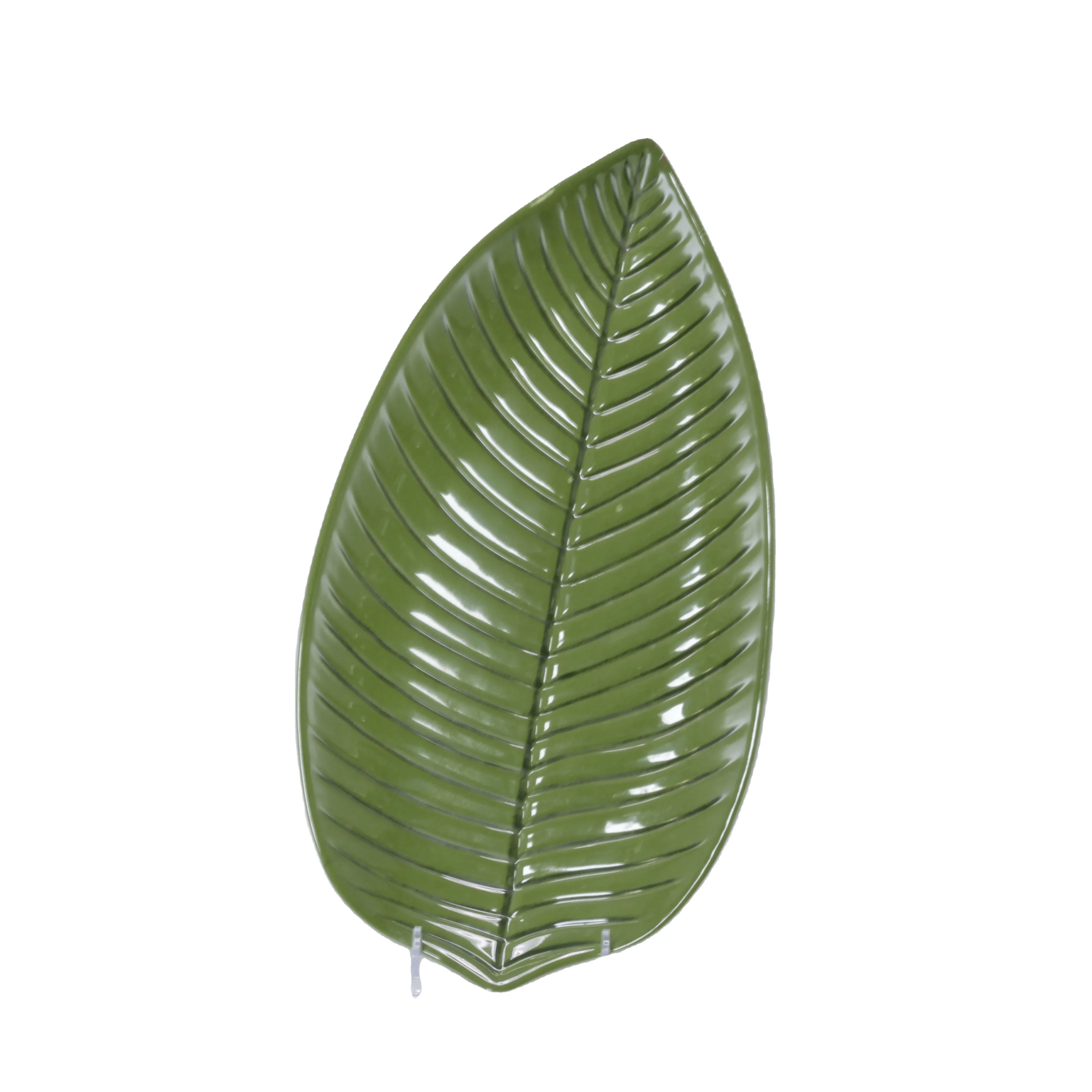 14 inch unbreakable green color leaf shape melamine platter melamine serving tray