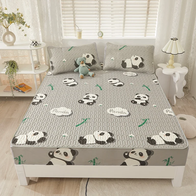 High Quality Anti-pilling Waterproof Ice Silk Fabric Latex Mattress Protector Bed Fitted Sheet Set for Summer Bedroom Use