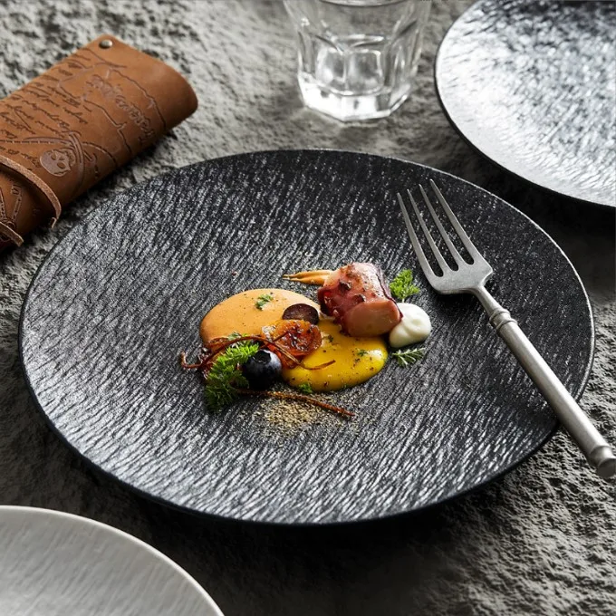 Frosted rock pattern tableware ceramic plate senior sense of western food plate simple shallow plate
