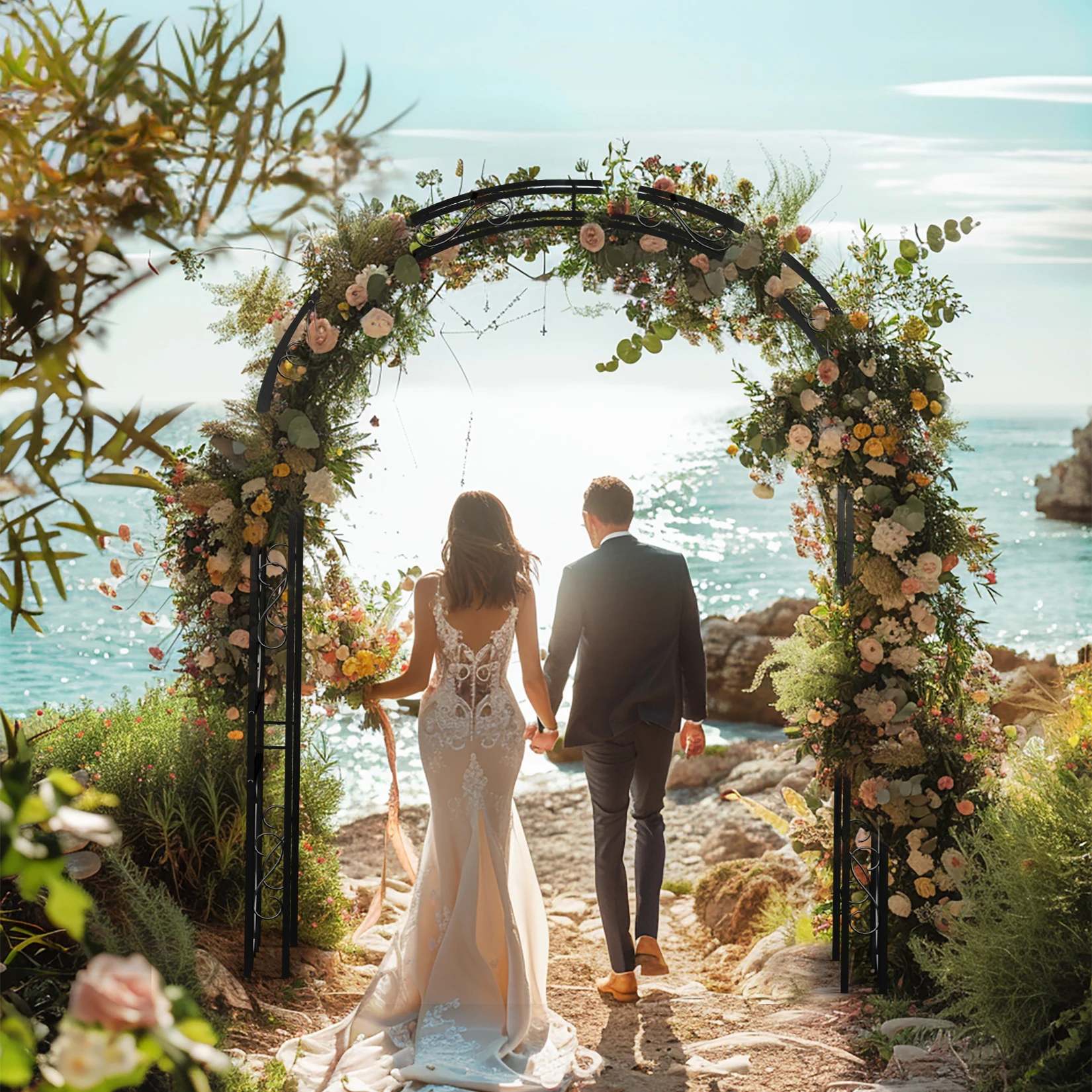 Outdoor Metal Arch for Climbing Plants Heavy Duty Wedding Arch Backdrop Stand