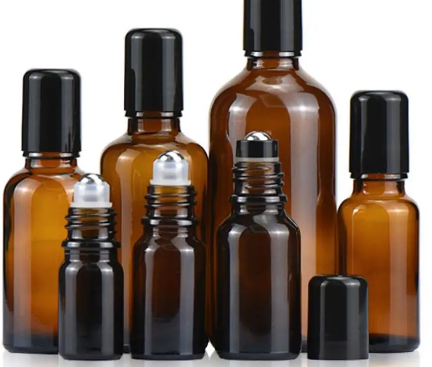 Essential Oil Perfume Roller Bottle Amber Clear Black 3ml 5ml 10ml Metal Ball On Bottle with Rollball
