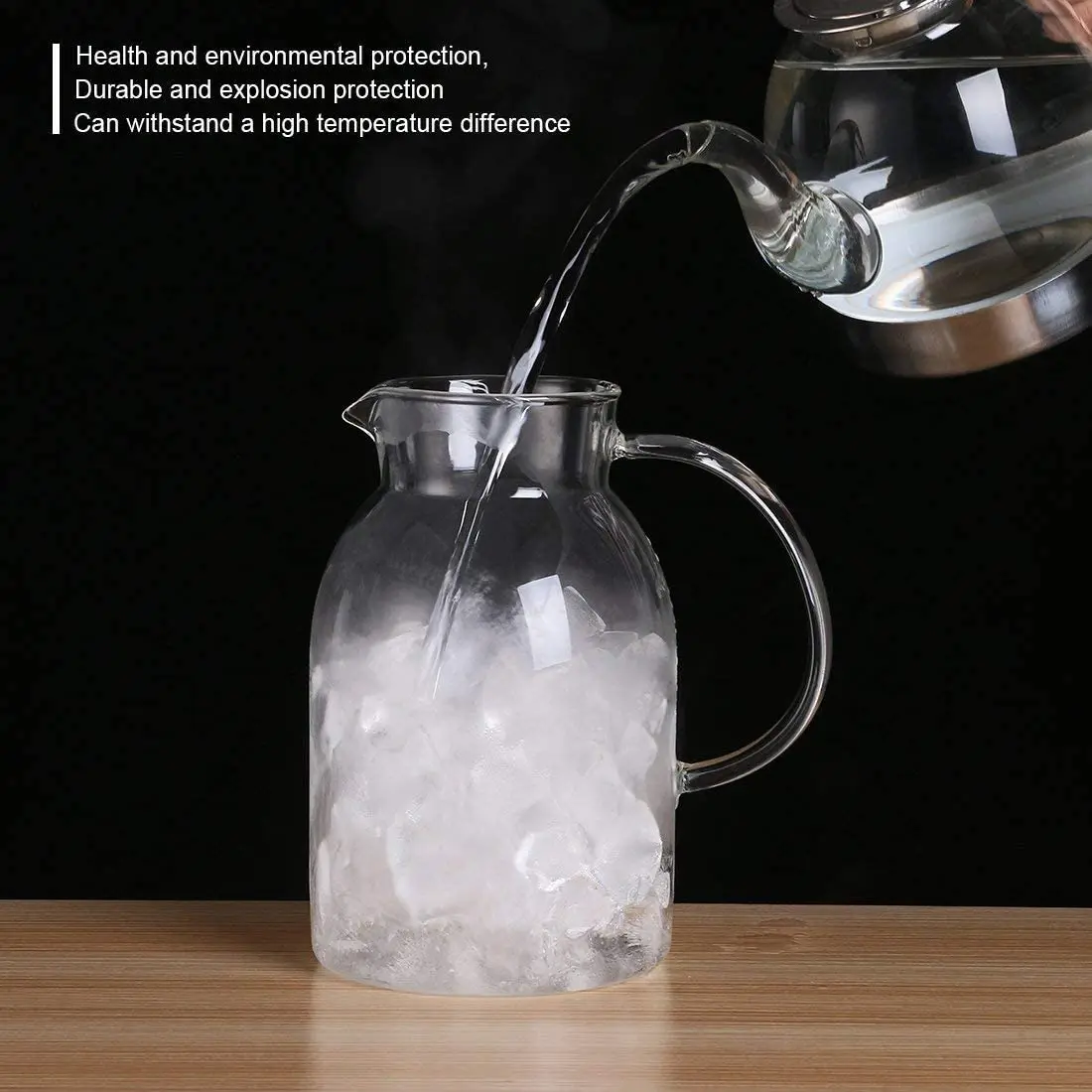 1500ml Heat-resistant Borosilicate Glass Pitcher With Stainless Steel Lid Hot or Cold Water Jug