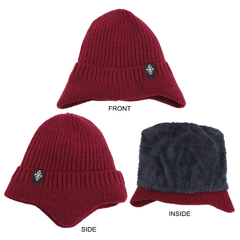 Fashion Design Caps Ear Wrapped Knit Hats With Snowflake Patterns Acrylic Winter Beanies Warm Hats