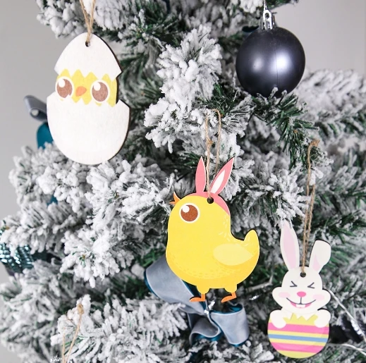 New Easter Decoration Hanging Sign, Colorful Egg Bird Rabbit Chick Wooden Ornaments, Egg-shaped Hanging Decorations.