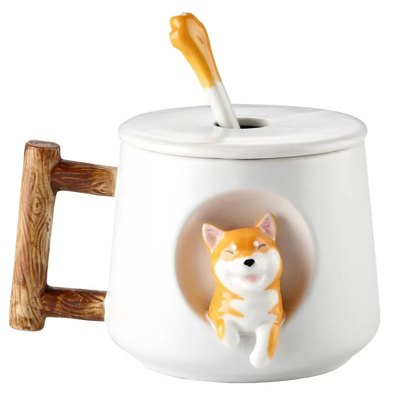 Madou 420 мл 3D с героями мультфильмов и животными Косплей Shiba «Лисья Секретная служба» (Inu уход за кожей лица керамическая кружка ложкой крышкой кофе милый Кубок кружки персонализированный подарок для пар Винные Бокалы