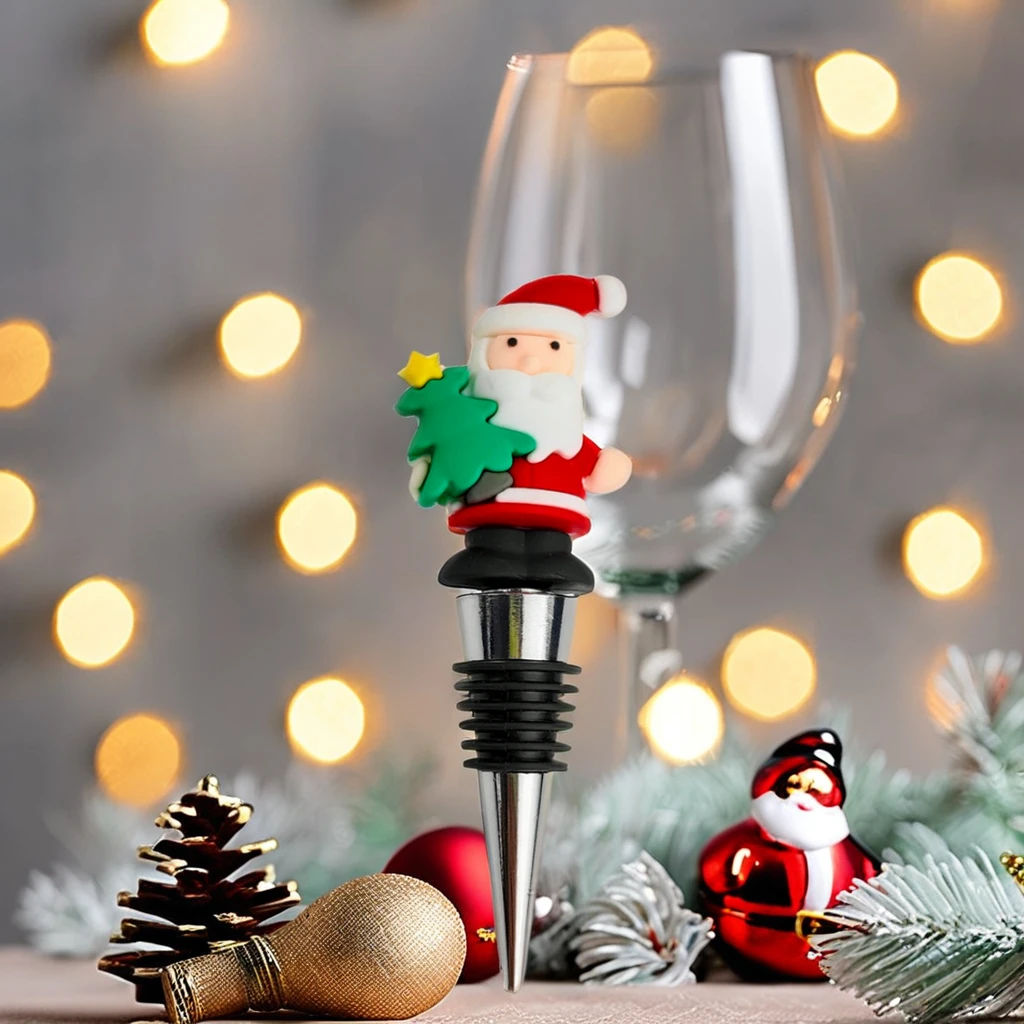 5/40/150 Pieces 2024 New Santa Claus Wine Bottle Corks Holding a Christmas Tree to Celebrate Christmas Gifts  Champagne Stopper